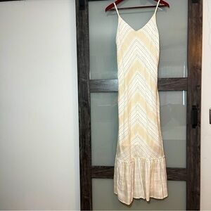 Women's Boho Gold & Tan Maxi Dress Braided Spaghetti Straps 100% Cotton